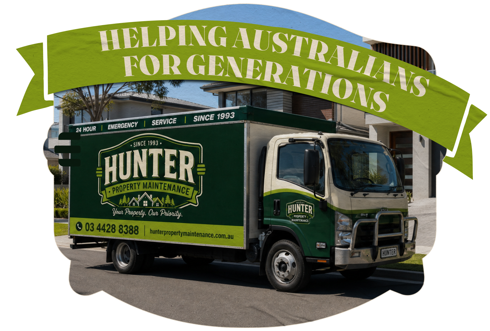 Hunter Property Maintenance van in front of a Melbourne home